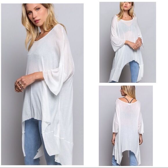 𝅺OFF White Asymmetrical Knit Top  Shark-bite Hem - Picture 1 of 11